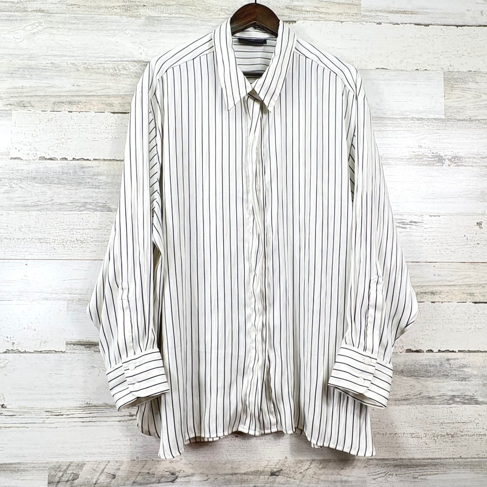 Lane Bryant Button Down Shirt 14/16 White Striped Long Sleeve Corpcore Chic